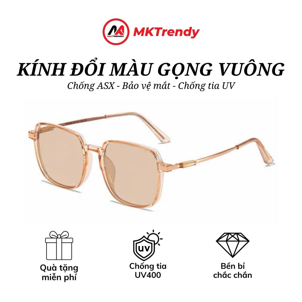 Kính đổi màu gọng vuông MKTRENDY gọng kim loại chống tia UV chống ánh sáng xanh thời trang nam nữ X14