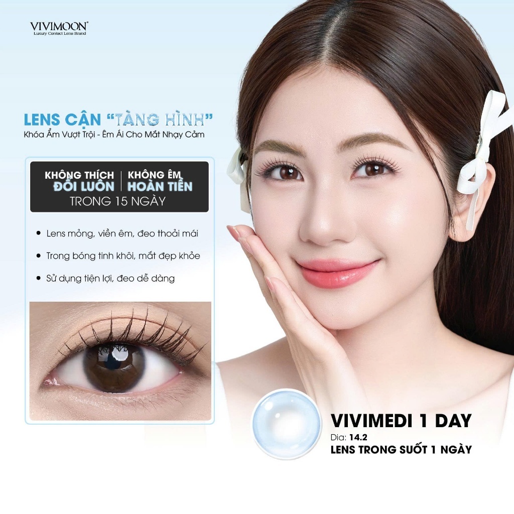 Kính áp tròng VIVIMOON LENS trong suốt cận 1 ngày khóa ẩm Vivimedi 1 Day (Giá 01 bên mắt, Giá 01 chiếc) - 1