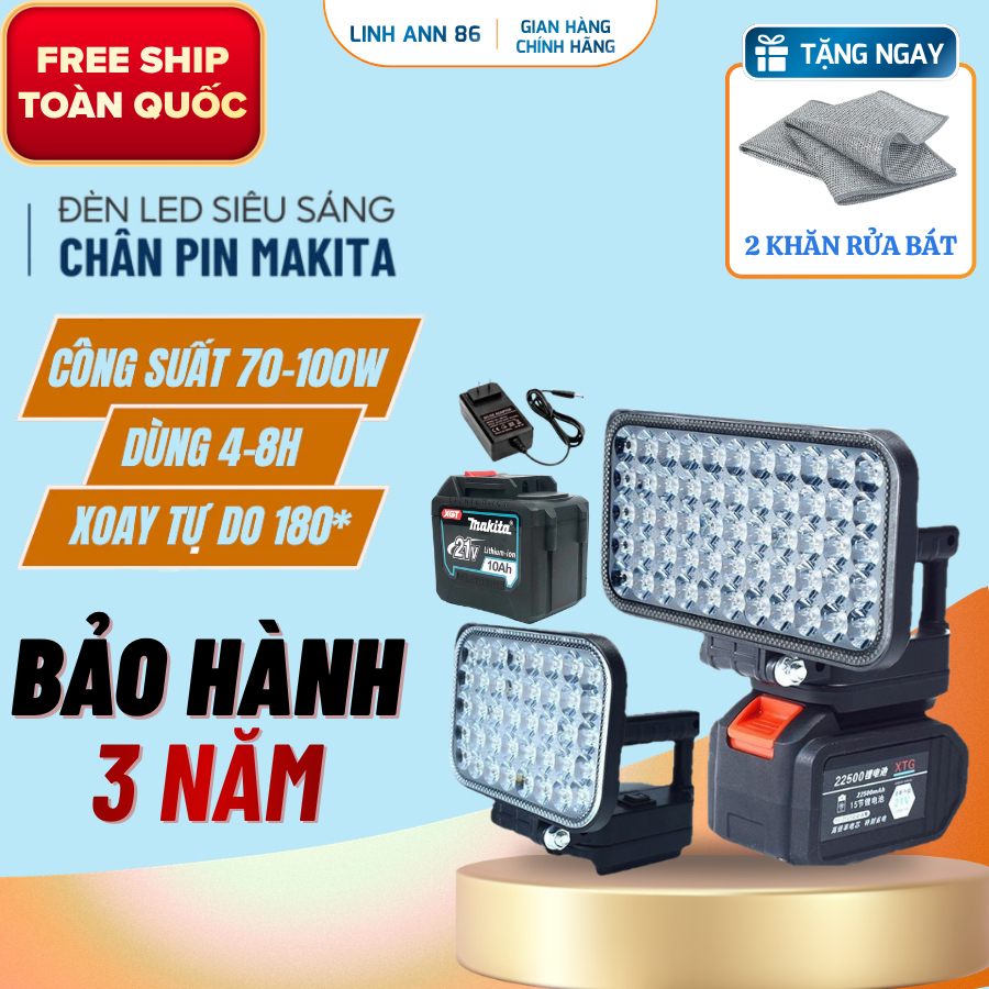 Đèn LED Siêu Sáng Sử Dụng Chân Pin Makita, 35-55 Bóng, Chân Thông Dụng Sử Dụng Làm Việc Ban Đêm