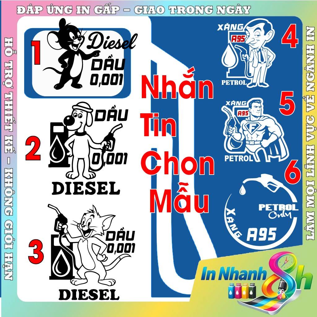 Tem sticker dán nắp bình xăng dầu ô tô, decal xăng A95 dầu diesel 0,001, sticker trang trí ô tô xe hơi