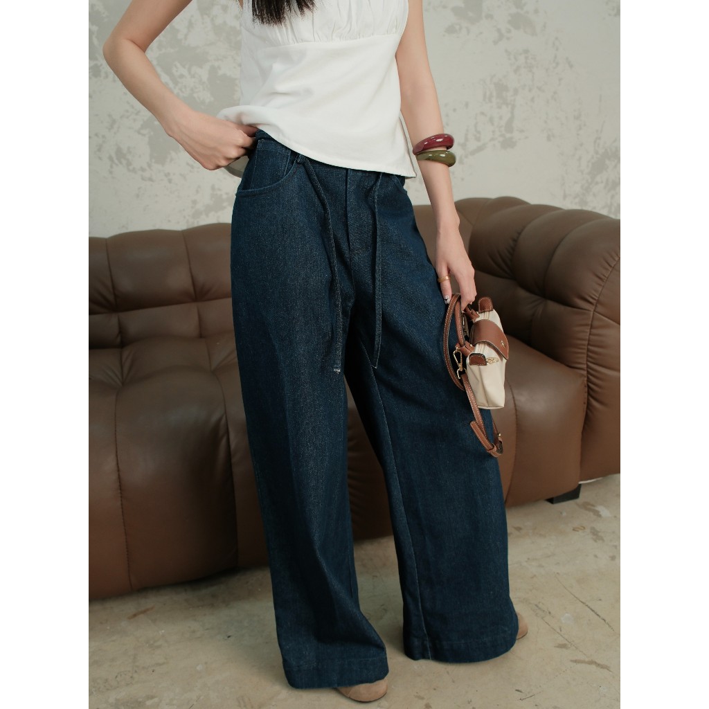 Quần Jeans dài nữ Form rộng Keisa Miều Est.2013 cột dây trước phong cách