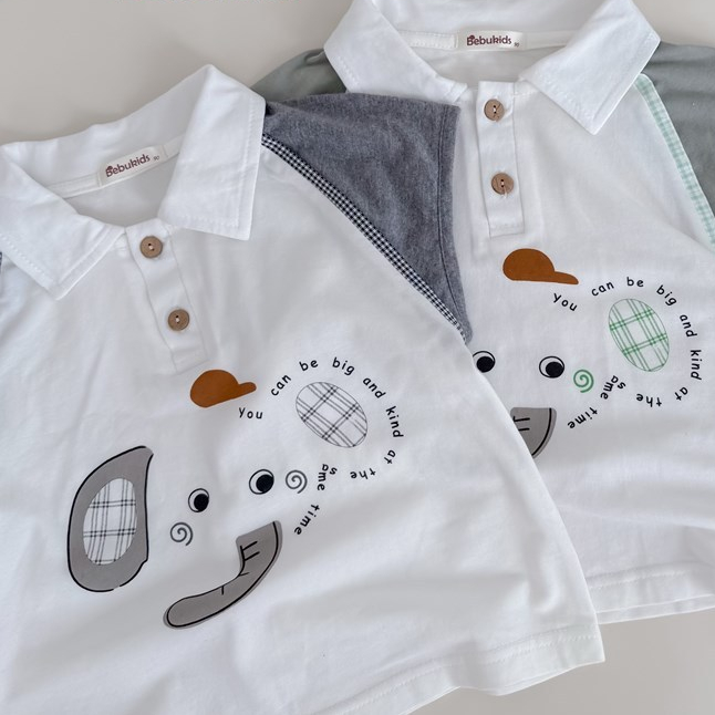 Set bộ polo cộc tay bé trai 1-6 tuổi Miniumbaby in hình voi gấu cute, chất vải cotton mềm mát SB2655