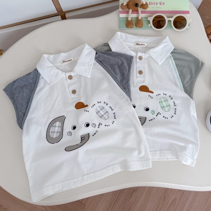 Set bộ polo cộc tay bé trai 1-6 tuổi Miniumbaby in hình voi gấu cute, chất vải cotton mềm mát SB2655