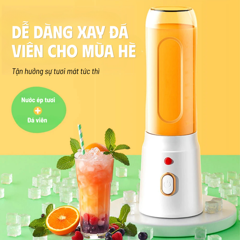 [Mới] Máy xay sinh tố mini cầm tay 450ML 10 lưỡi  xay trái cây, sinh tố, pin sạc USB tiện lợi