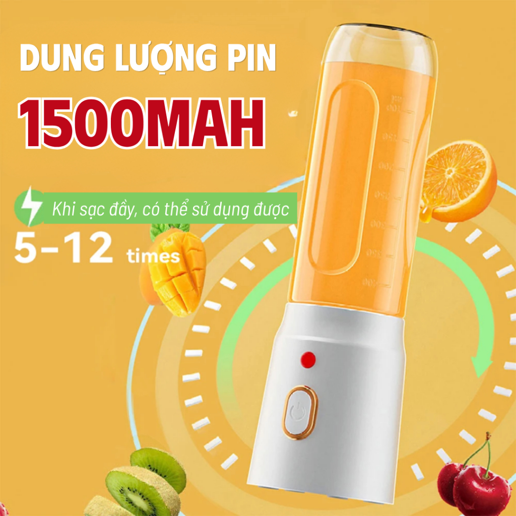 [Mới] Máy xay sinh tố mini cầm tay 450ML 10 lưỡi  xay trái cây, sinh tố, pin sạc USB tiện lợi