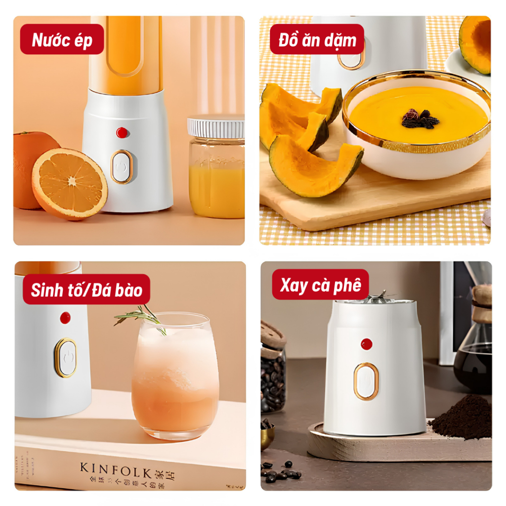 [Mới] Máy xay sinh tố mini cầm tay 450ML 10 lưỡi  xay trái cây, sinh tố, pin sạc USB tiện lợi