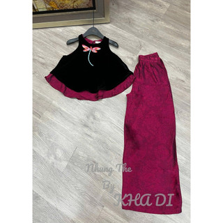 Sét áo nhung the lót lụa thêu chuồn chuồn + quần lụa dáng xuông