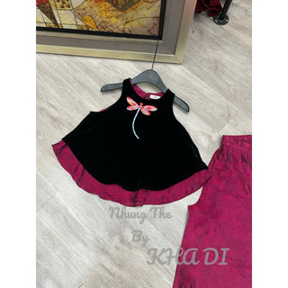 Sét áo nhung the lót lụa thêu chuồn chuồn + quần lụa dáng xuông