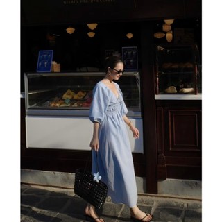 𝗟𝗮𝗺 𝗗𝗿𝗲𝘀𝘀- | LYLINEN | Đầm Linen nhún tay phồng dáng dài