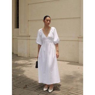 𝗟𝗮𝗺 𝗗𝗿𝗲𝘀𝘀- | LYLINEN | Đầm Linen nhún tay phồng dáng dài