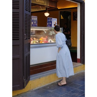 𝗟𝗮𝗺 𝗗𝗿𝗲𝘀𝘀- | LYLINEN | Đầm Linen nhún tay phồng dáng dài