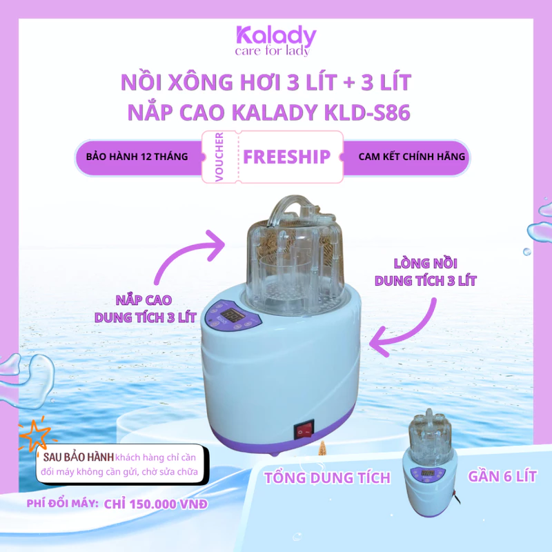 Nồi Xông Hơi Toàn Thân NẮP CAO Nevato Kalady KLD-S86 Dung Tích Gần 6 Lít (Gồm Lòng Nồi 3L + Nắp Gần 3L) — ảnh 1
