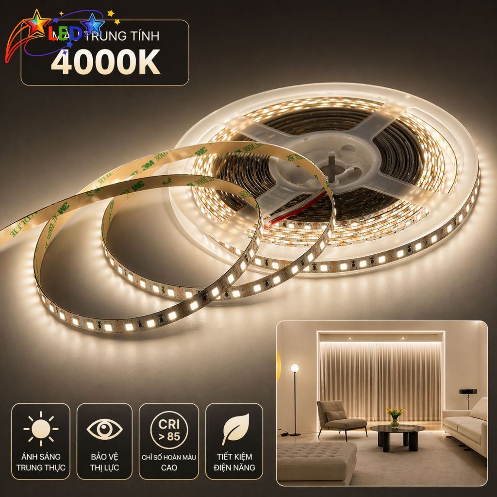 Cuộn LED 5m 12V 120 Mắt Chip LED Có Sẵn Keo Dán Siêu Sáng Cho Trang Trí Nội Thất