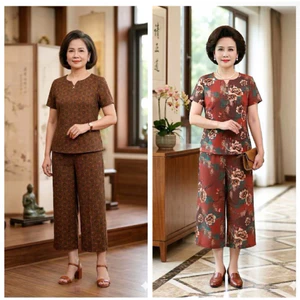 Set Đồ Bộ Lỡ Cho mẹ U40,U50,U60 , Chất lụa nhập mềm mát