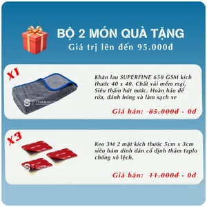 Bao gồm: 01 Khăn lau xe SUPERFINE FIBER 650 GSM 40X40 Cm - 03 MIẾNG KEO 3M dán cố định thảm taplo
