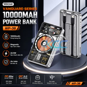 Sạc dự phòng Wekome WP-38 dung lượng 10000mAh sạc nhanh 22.5W thiết kế đẹp hỗ trợ không dây