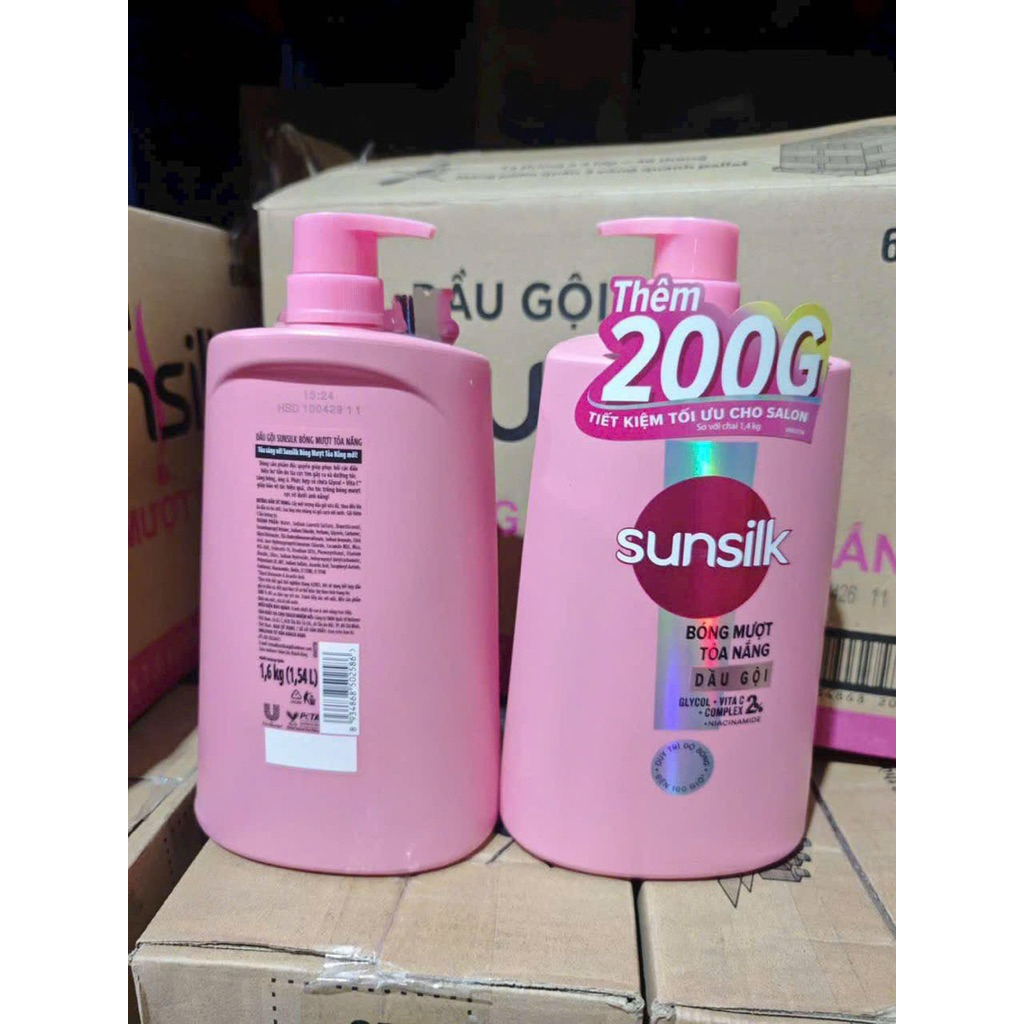 Dầu gội Sunsilk cho tóc Mượt100h(Bóng mướt-LuminousUV/Đen óng-GlossyBlack/Mềm mượt-SilkySmooth)1.4kg(bao bì tùy lô nhập)