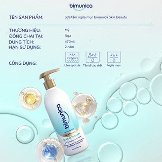 Sữa Tắm Ngừa Mụn AHA BHA Bimunica Skin Beauty 470ml Cho Da Dầu Mụn, Làm Sạch Dịu Nhẹ, Hỗ Trợ Giảm Mụn Cơ Thể