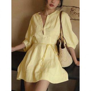 𝗛𝗲𝗹𝗲𝗻 𝗕𝗮𝘀𝗶𝗰 𝗗𝗿𝗲𝘀𝘀 - |LY LINEN| - Đầm linen 2 lớp + dây thắt nơ