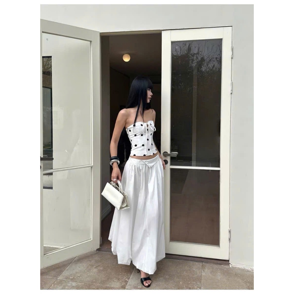 (sẵn L)Áo quây ống trắng chất bi buộc nơ ngực dáng ôm body chất kate mềm co giãn AQ017 - Tiktik