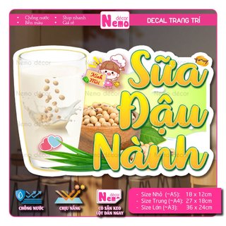 Decal Sữa Đậu Nành, Đậu Xanh, Đậu Phộng, Sữa Bắp, Sữa Gạo Rang, Tranh Dán Quán Nước, Cà Phê - Sticker Chịu Được Mưa Nắng