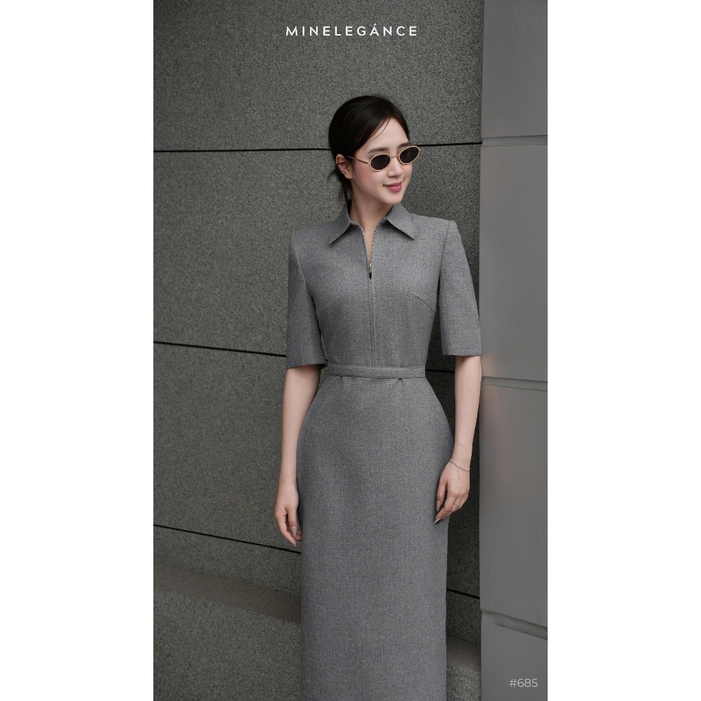 MINELEGÁNCE- SET VÁY SƠ MI DÁNG DÀI, SANG TRỌNG, THANH LỊCH - MIN685