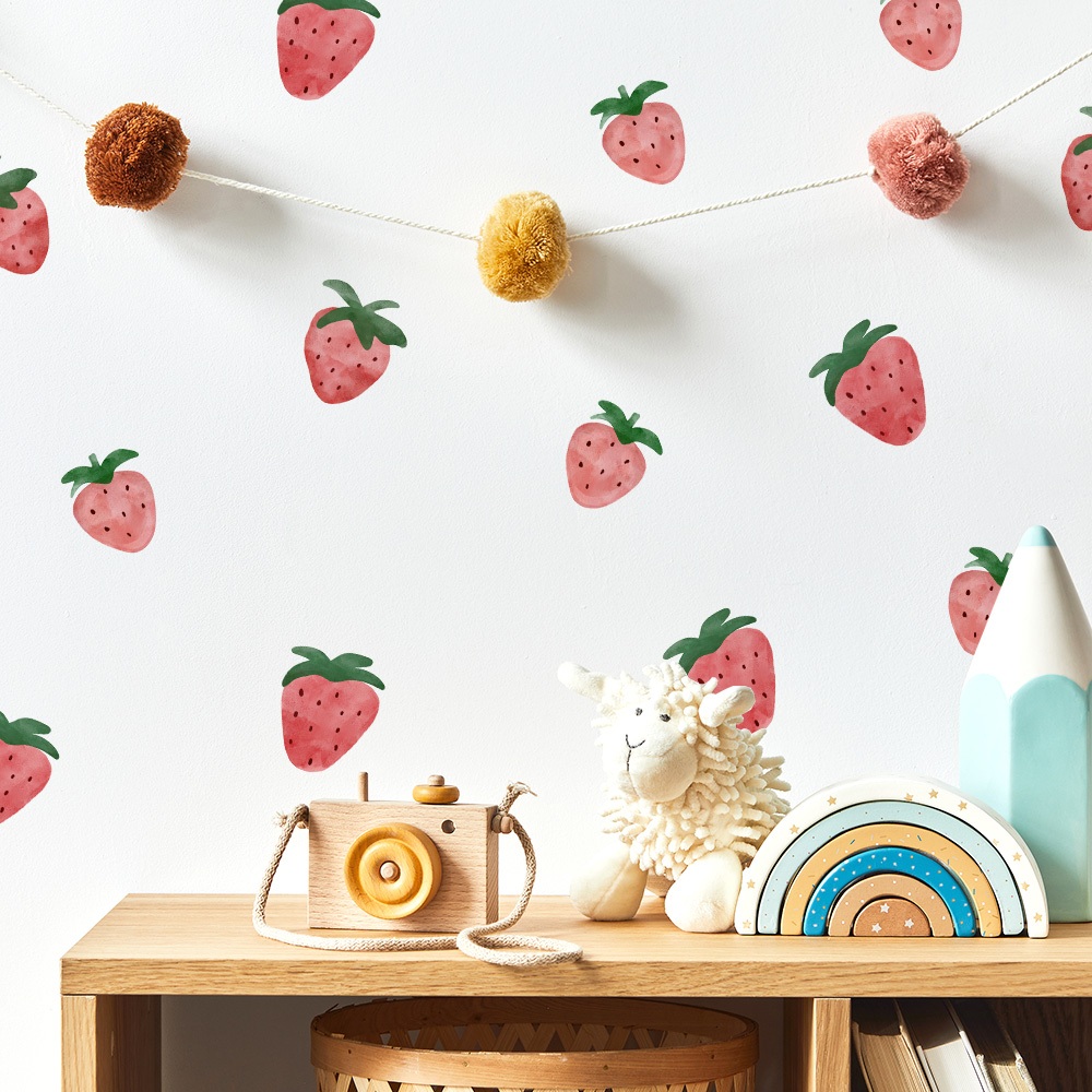 Sticker Decal Dán Tường Quả Dâu Tây Có Keo Sẵn - Trang Trí Cửa Kính - Decor Quán Cafe - Phòng Ngủ