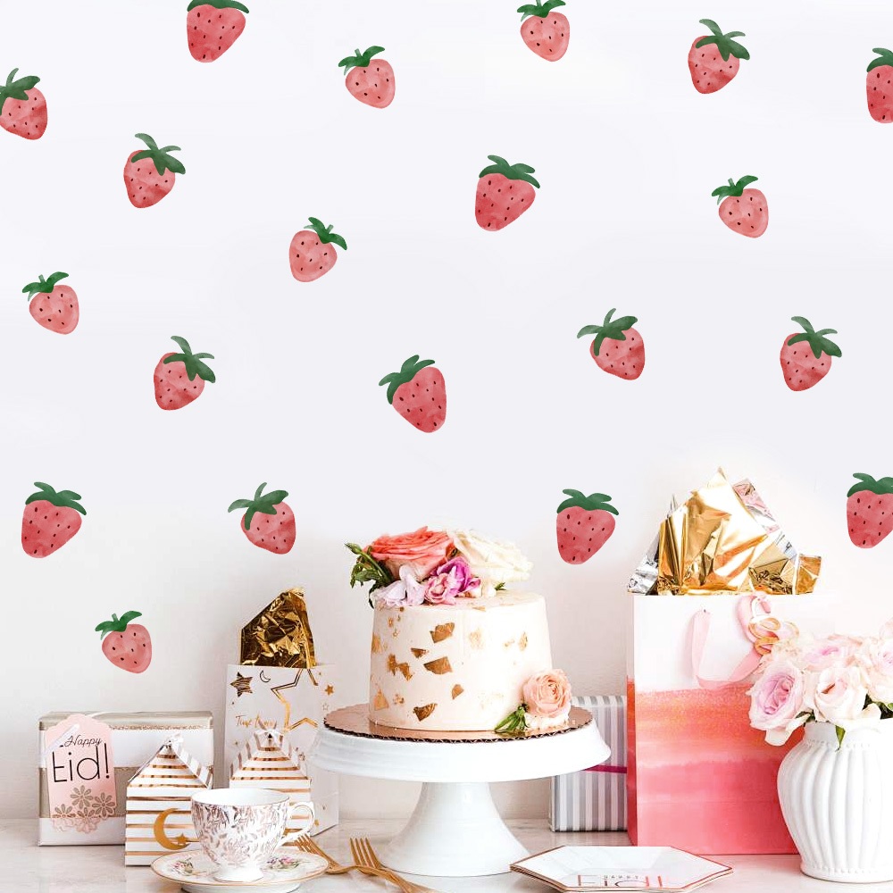 Sticker Decal Dán Tường Quả Dâu Tây Có Keo Sẵn - Trang Trí Cửa Kính - Decor Quán Cafe - Phòng Ngủ