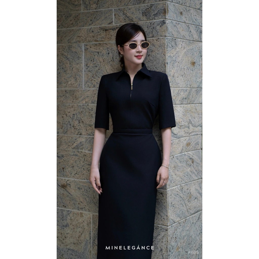 MINELEGÁNCE- SET VÁY SƠ MI DÁNG DÀI, SANG TRỌNG, THANH LỊCH - MIN685