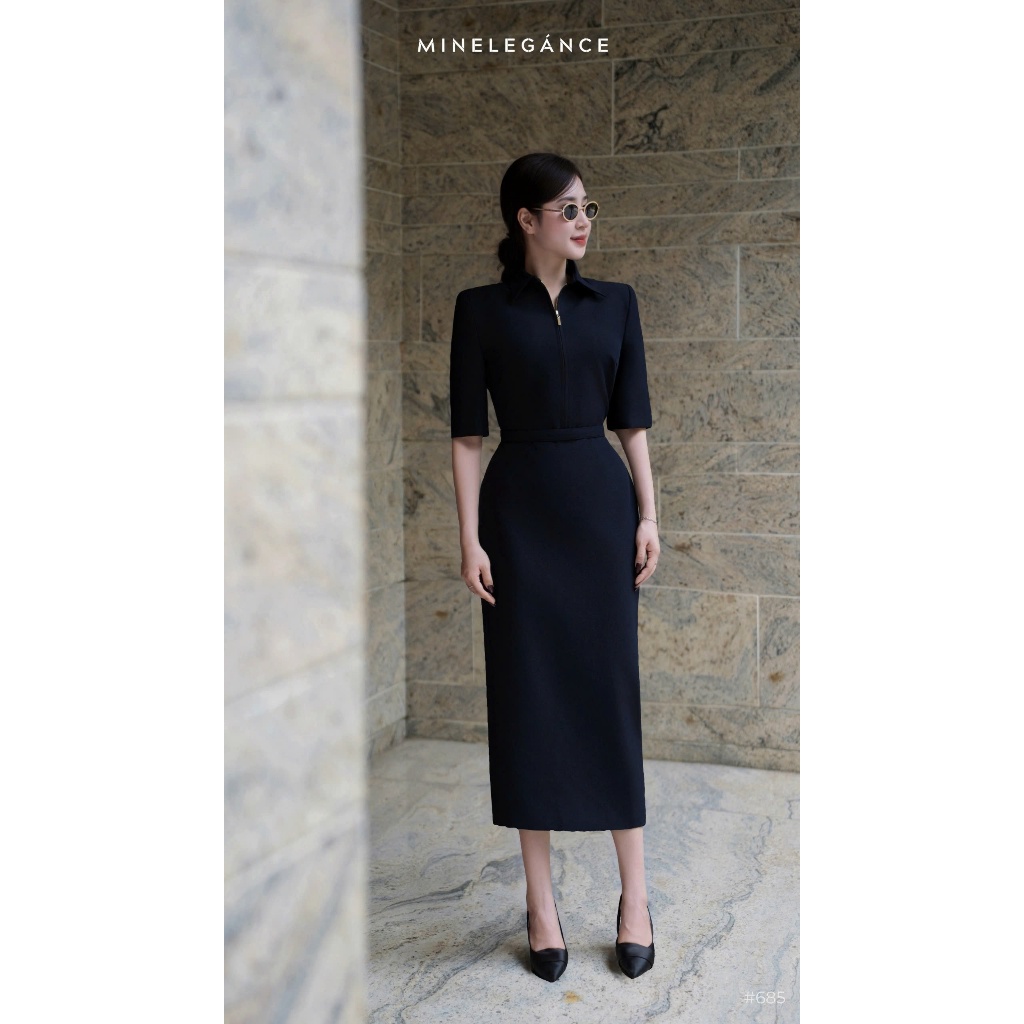 MINELEGÁNCE- SET VÁY SƠ MI DÁNG DÀI, SANG TRỌNG, THANH LỊCH - MIN685