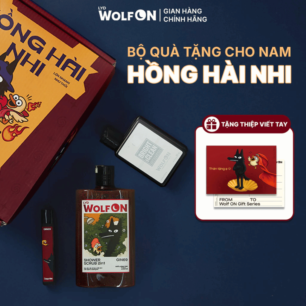 Set Quà Tặng Bạn Trai HỒNG HÀI NHI LYD Wolf ON - Sữa Tắm, Xịt Khử Mùi, Dung Dịch Vệ Sinh Nam 95ML