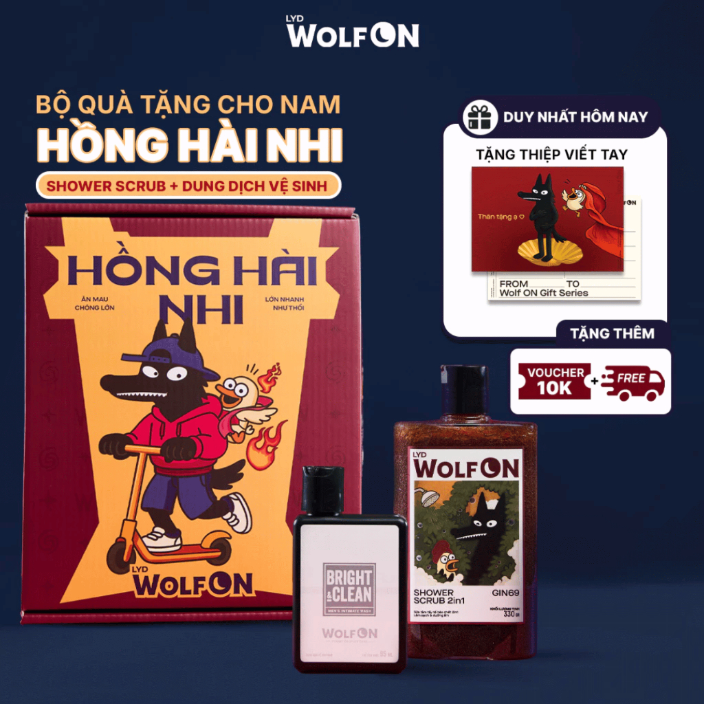 Set Quà Tặng Bạn Trai HỒNG HÀI NHI LYD Wolf ON - Sữa Tắm, Xịt Khử Mùi, Dung Dịch Vệ Sinh Nam 95ML