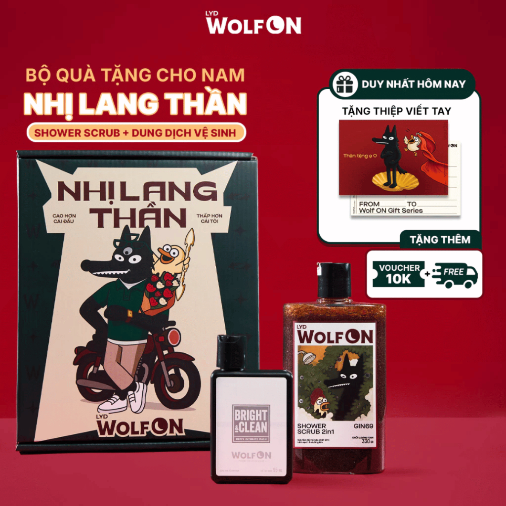 Set Quà Tặng Bạn Trai NHỊ LANG THẦN LYD Wolf ON - Sữa Tắm Nam, Xịt Khử Mùi, Dung Dịch Vệ Sinh 95ML