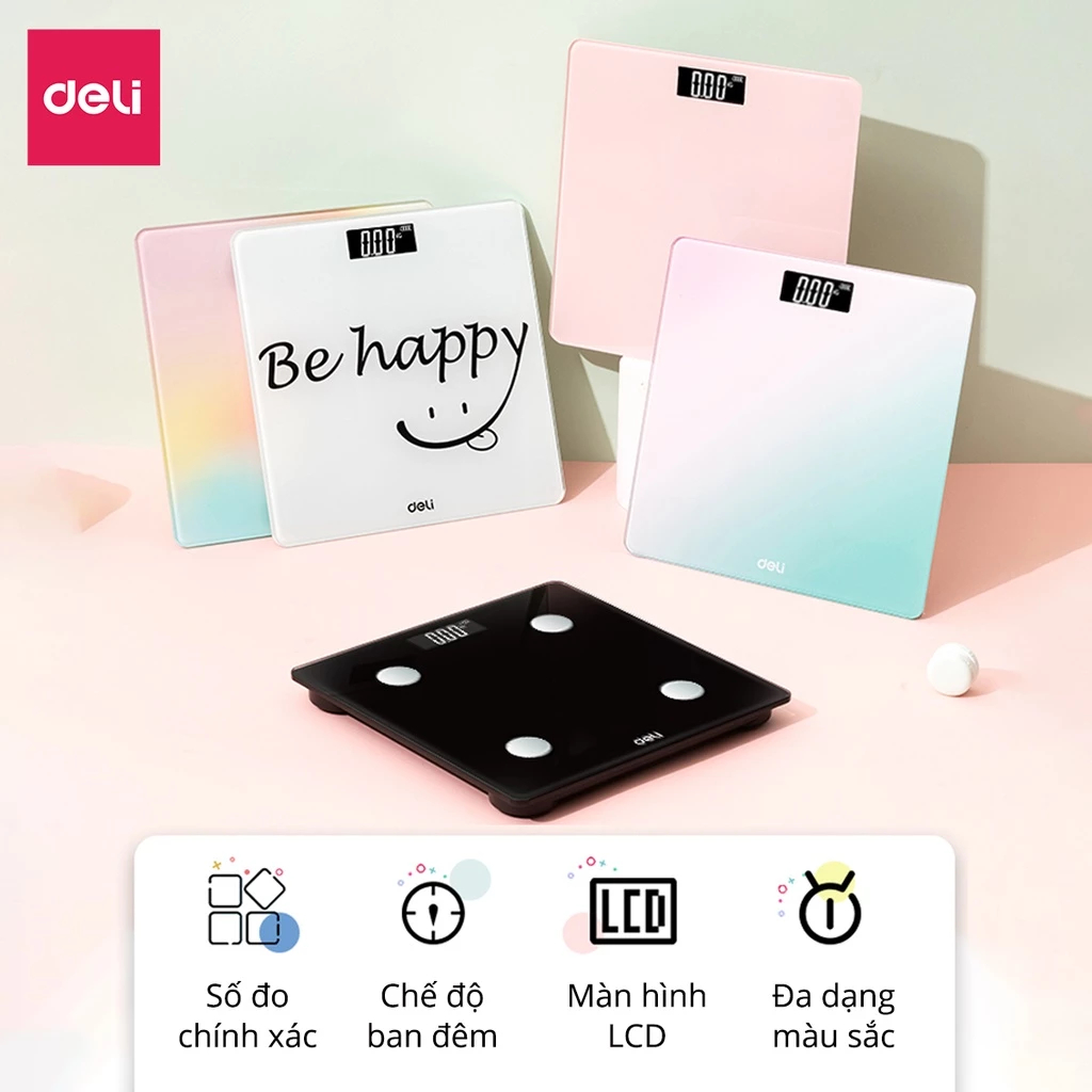 [SVIP] Cân Điện Tử Sức Khỏe DeLi Chịu Tải 180kg Màn Hình LED Mặt Kính Cường Lực BẢO HÀNH 3 THÁNG KÈM PIN THAY
