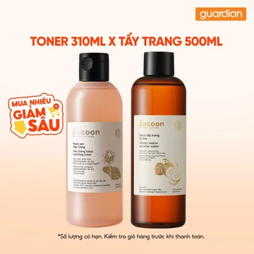 Combo Nước Tẩy Trang Bí Đao Cocoon Winter Melon Micellar Water 500ml & Nước Hoa Hồng (Toner) Sen Hậu Giang Cocoon 310ml