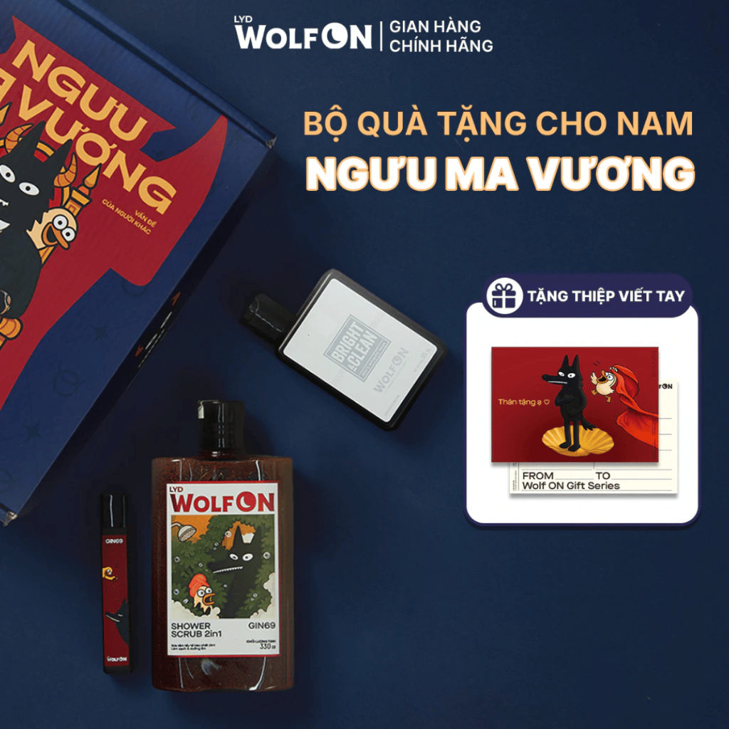 Set Quà Tặng Bạn Trai NGƯU MA VƯƠNG LYD Wolf ON - Sữa Tắm, Xịt Khử Mùi, Dung Dịch Vệ Sinh Nam