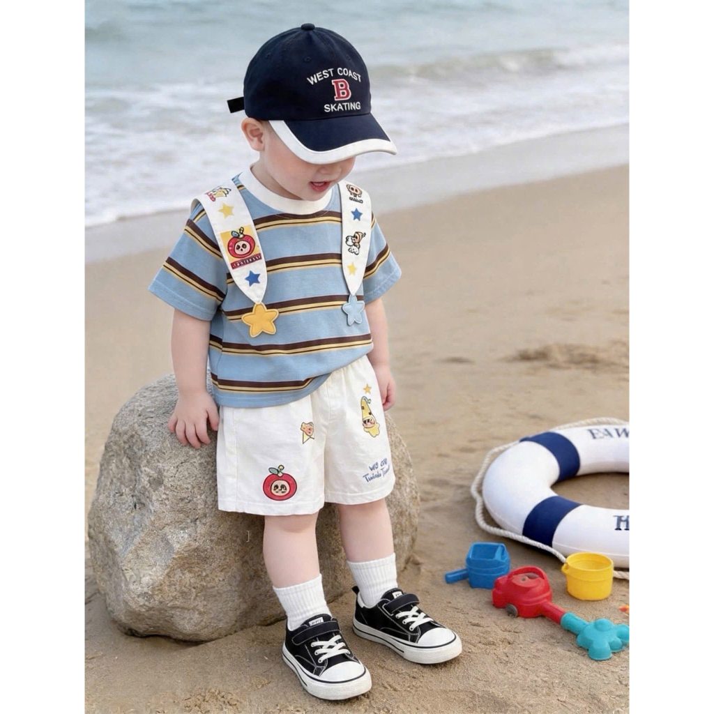 SẴN SHIP-QCCC- Tặng Yếm Chàng - Set Quần Áo phong cách Hàn Quốc cho bé trai từ 7-20kg mặc đi học đi chơi đi học chụp ảnh