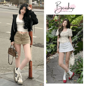 Chân Váy Jean Dáng Chữ A Ngắn Trên Gối Lưng Cao Chân Jean Style Hàn Quốc Ôm Eo Tôn Dáng Có Quần Trong CV08 BeU