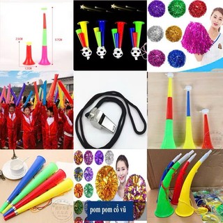 đồ cổ vũ bóng đá , đá banh, thể thao, bông cổ vũ pom, thanh đập, bóng đập, kèn vuvuzela, kèn còi các loại cổ vũ thể thao