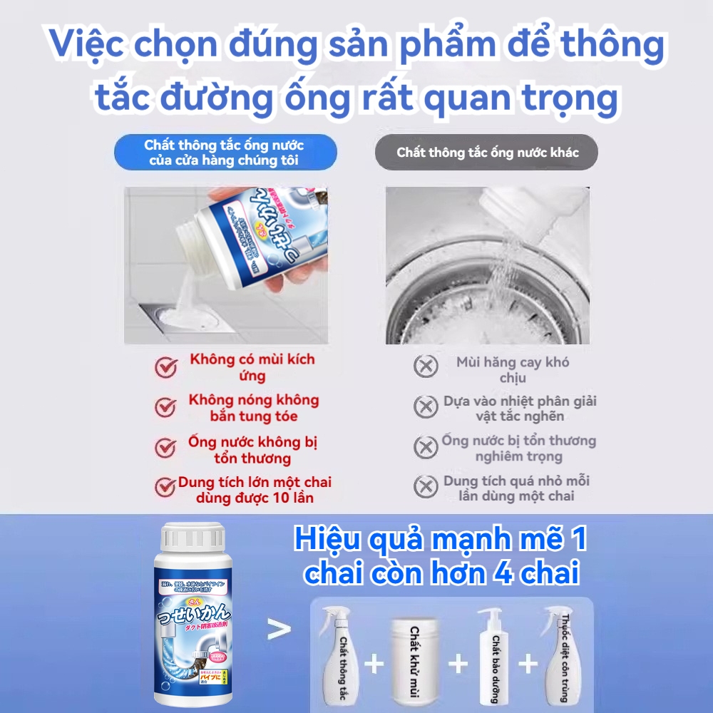 【Nhật Bản】Gói bột thông tắc ống dạng bọt, Bột thông cống cao cấp, Công nghệ Nhật Bản，khử mùi hôi - Tiết kiệm, hiệu quả