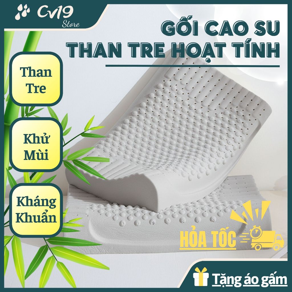 [THAN TRE] Gối Massage cao su thiên nhiên than tre, khử mùi, kháng khuẩn, giảm đau cổ vai gáy