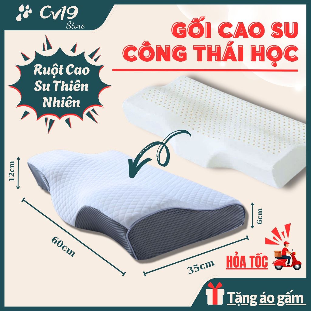CÔNG THÁI HỌC - Gối cao su thiên nhiên giảm đau cổ vai gáy, ngủ ngon hơn, thoáng khí không hầm bí