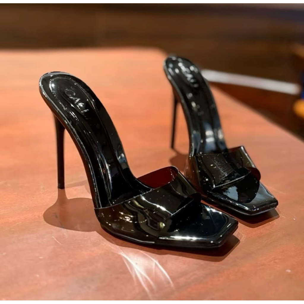 DÉP CAO GÓT MECA SANG CHẢNH, SANDAL 1 DÂY NGANG MECA MÀU ĐEN