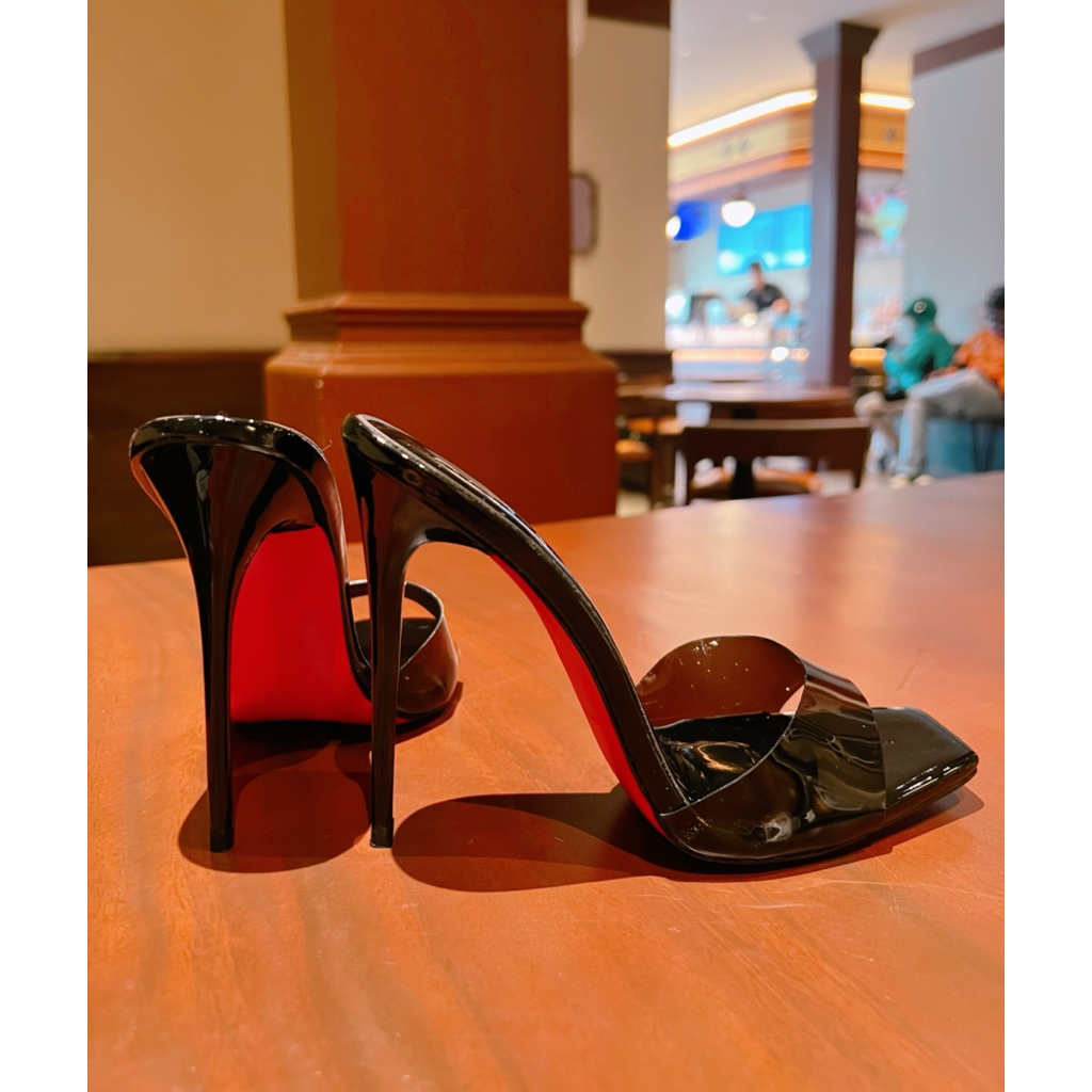 DÉP CAO GÓT MECA SANG CHẢNH, SANDAL 1 DÂY NGANG MECA MÀU ĐEN