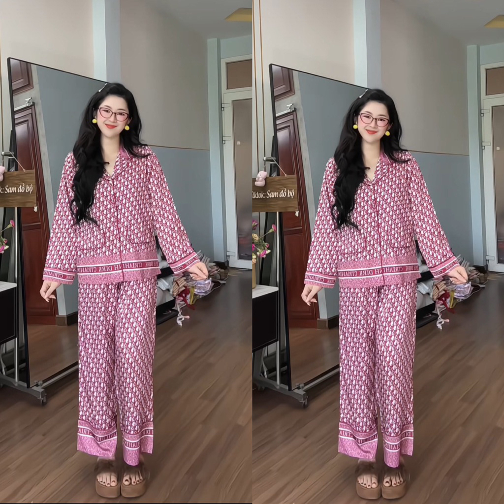 (42-62kg) Phom NẮP TÚI TAY DÀI pijama lụa mịn latin siêu xinh cho nữ