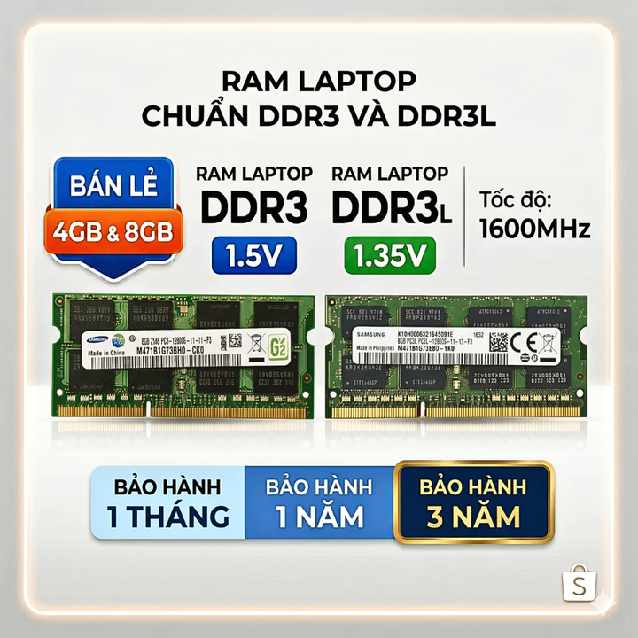 RAM Laptop 4GB 8GB DDR3 DDR3L Bus 1333 1600MHz PC3 PC3L 12800S RAM Laptop Tháo Máy Bảo Hành 1 Đổi 1