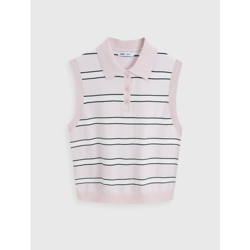 Áo len polo nữ CANIFA cổ bẻ không tay họa tiết kẻ 6TE26S002