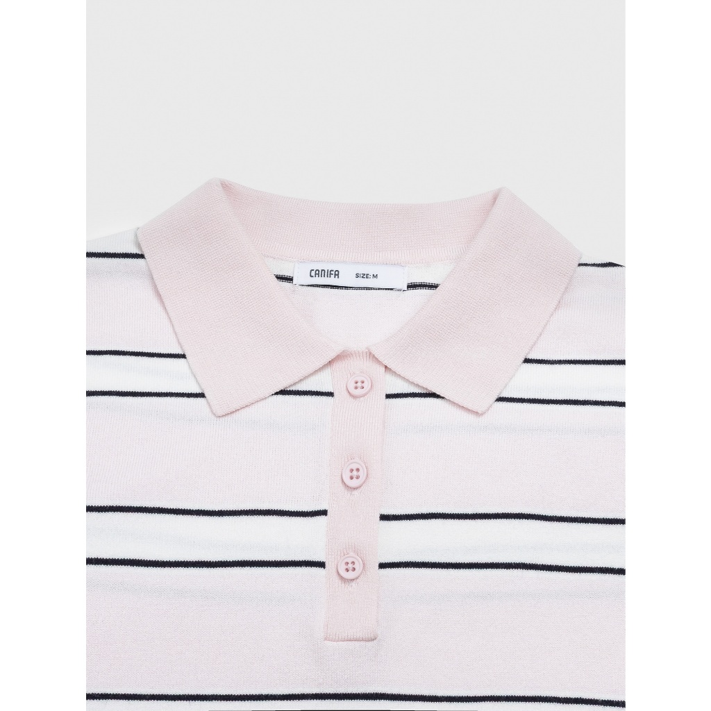 Áo len polo nữ CANIFA cổ bẻ không tay họa tiết kẻ 6TE26S002