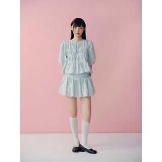 Set OLV áo và chân váy nữ babydoll Striped Ruffled Puff Sleeve Set nhiều màu phù hợp đi chơi