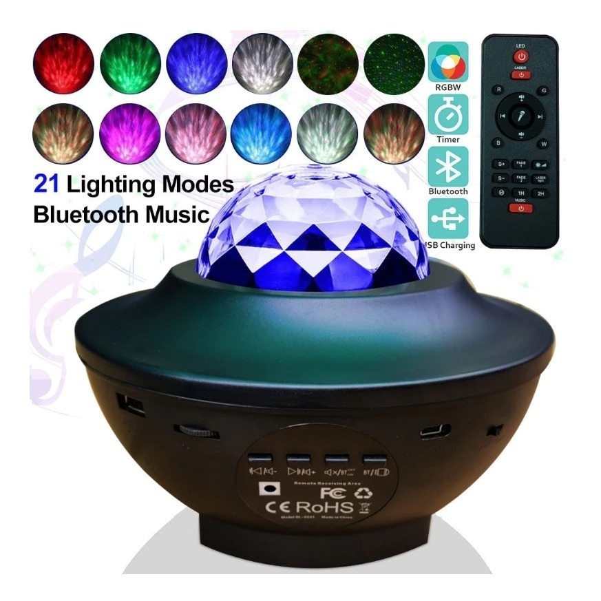 Thân mỏng 9.4cm | Đèn hiệu ứng nước thông minh 4in1:ĐKTX+Bluetooth+Laser+Loa, ánh sáng theo nhạc